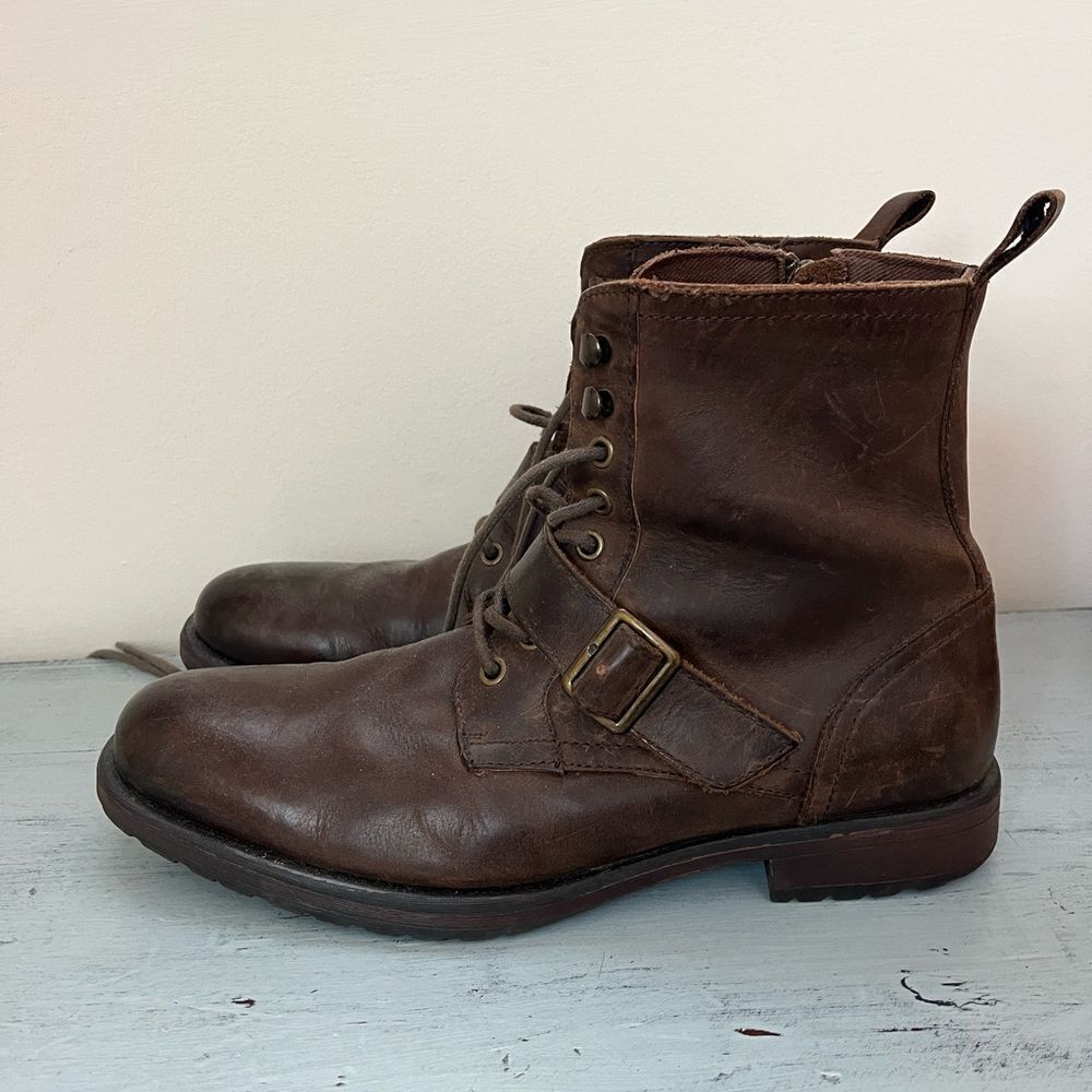 Lavorazione Artigiana Brown Leather Rally Lace Up Buckle Boots | Size 9